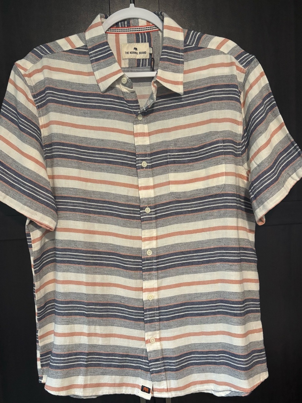 The Normal Brand Short Sleeve Adobe Striped Button-Down Shirt -size L NWT